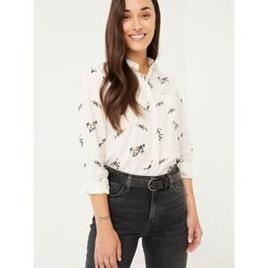 FatFace Natural Olivia Bird Printed Shirt, Size 2